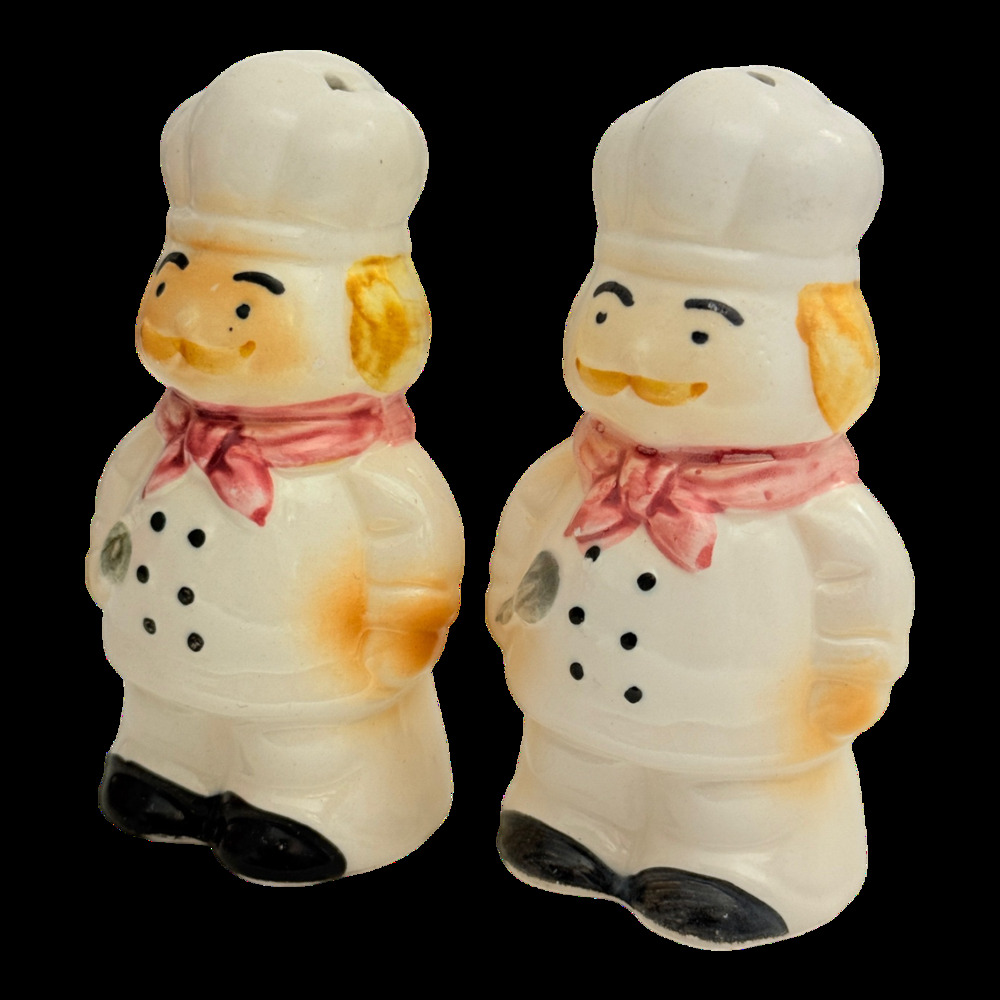 Vintage Artmark Chef Cook Salt And Pepper Shakers Ceramic Made In Taiwan MIB